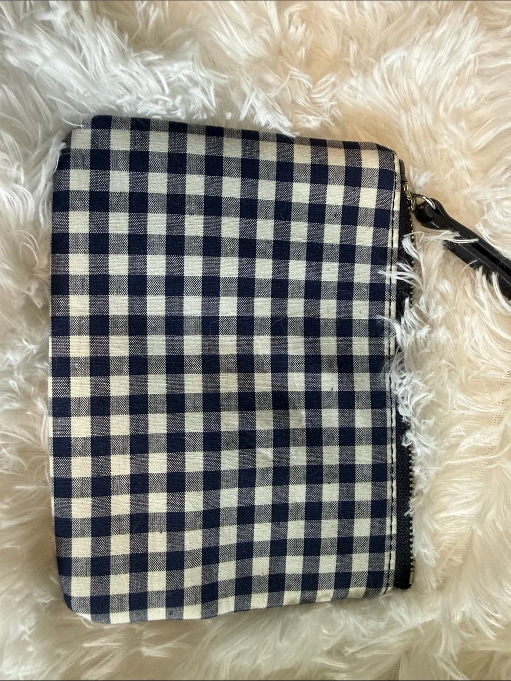 Canvas Check Wristlet Pouch with Yellow Lemon Patch